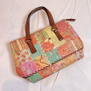 FOSSIL | leather floral print patchwork bag